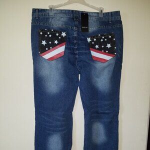 Sheilay jeans w red white blue on pockets XL NWT
